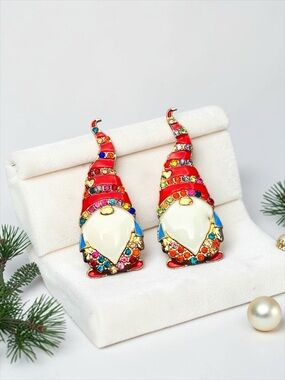 Santa Gnome Playful Multi-Color Crystal & Enamel Stud Earrings